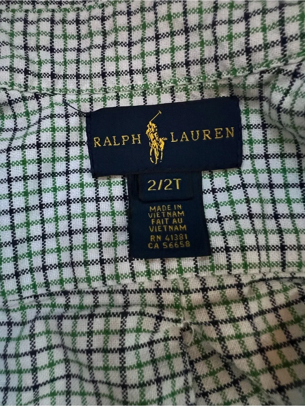 Ralph Lauren 2/2T Green Navy Check Button Down Shirt Preppy Classic Chic Logo RL
